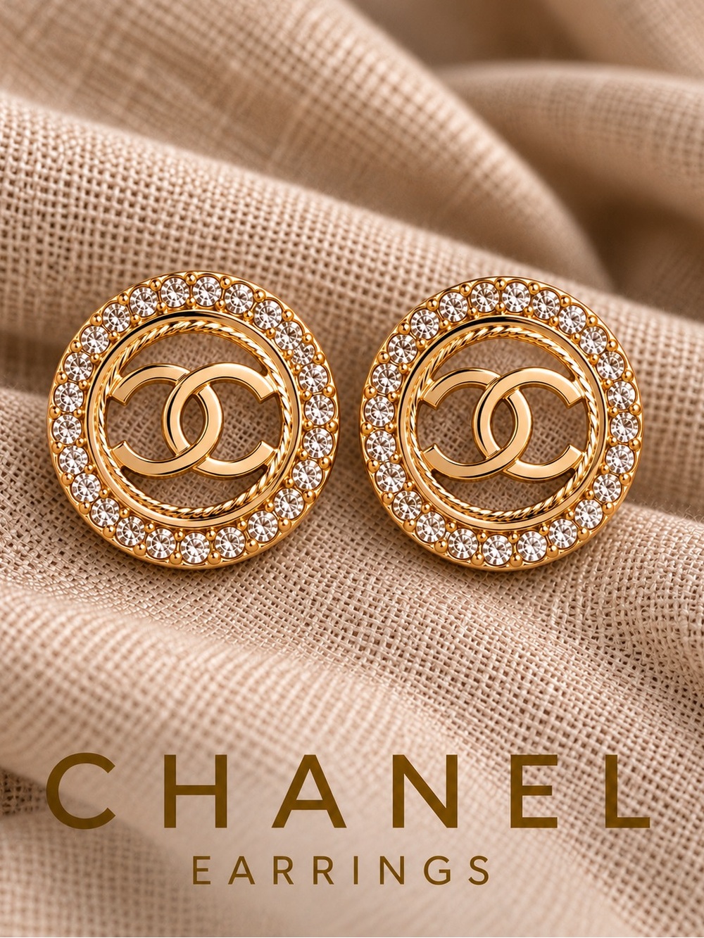 Chanel Inspired Crystal Halo Interlocking Double CC Circle Earrings Statement - Picture 1 of 7